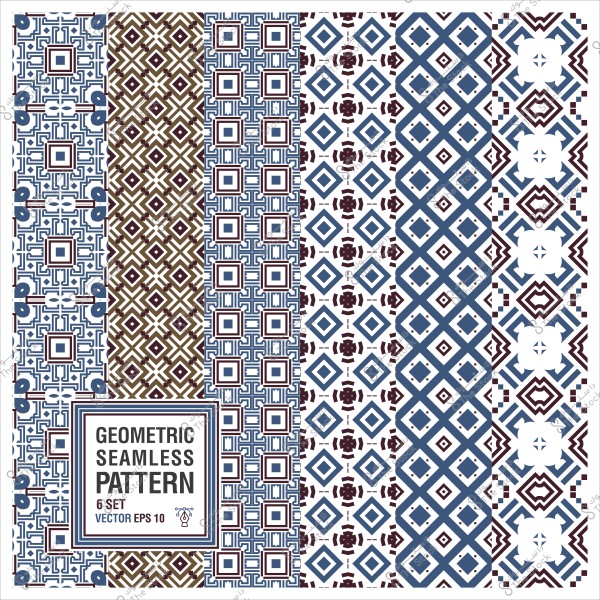 ست أنماط هندسية متكررة بألوان الأزرق والبني بتصميم فيكتور.