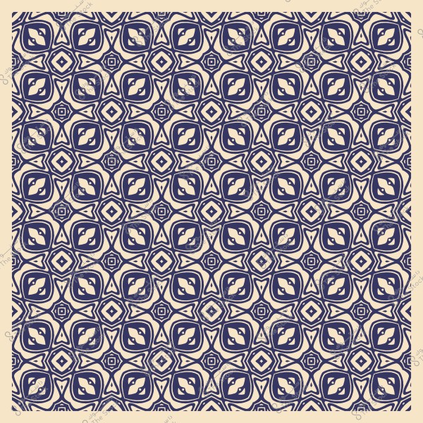 نمط هندسي إسلامي بأشكال متكررة بالأزرق الداكن على خلفية بيج.