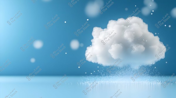 A digital image of white clouds in a clear blue sky. The image shows the cloud with small droplets falling beautifully to represent rain, featuring sparkling light reflections on a blue surface.