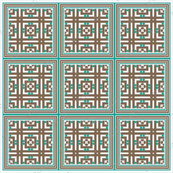 Geometric design with brown and blue squares forming several repeated squares.