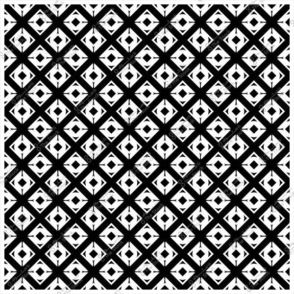 Black and white geometric pattern consisting of squares and repeating shapes.