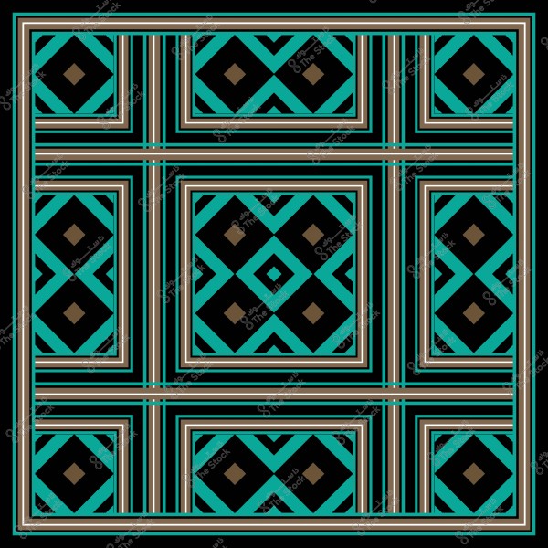 نمط هندسي بتصميم مستطيلات ومربعات بألوان الأسود والأزرق والبيج.