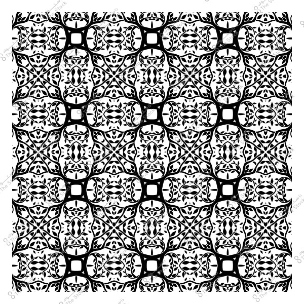 نمط هندسي أبيض وأسود بأشكال متكررة ومعقدة تشبه الزخارف الإسلامية.