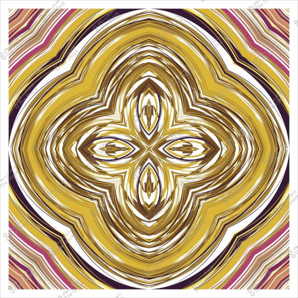 نمط زخرفي متماثل بألوان ذهبية وبنية مع تفاصيل معقدة وخطوط متماوجة.