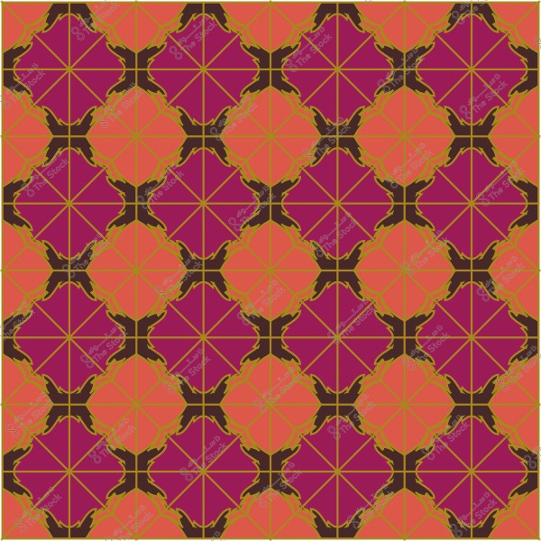 نمط زخرفي هندسي بأشكال نجمية باللونين الأحمر والبرتقالي مع تفاصيل سوداء.