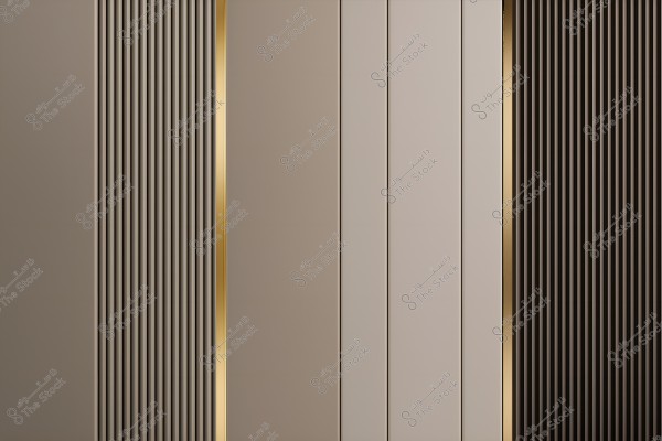 Image of a wall with a modern architectural design, featuring prominent vertical lines in gold and others in beige and brown colors. The design reflects elegant contrast and adds an aesthetic dimension to the space.