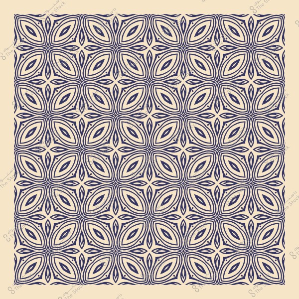 نمط هندسي متماثل بأشكال بيضاوية وزخارف دائرية بألوان زرقاء وبنية.