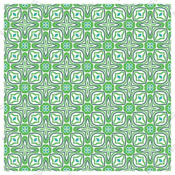 نمط زخرفي متكرر بأشكال هندسية متنوعة باللونين الأخضر والأبيض.