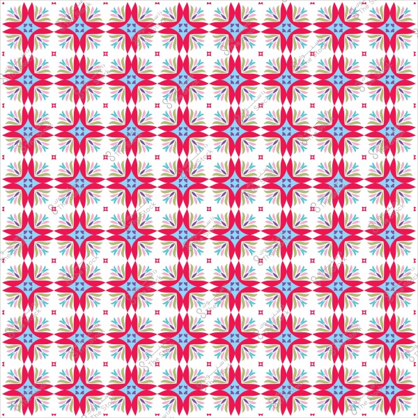 نمط متكرر مزخرف بأشكال نجمية حمراء وزرقاء وعناصر خضراء.