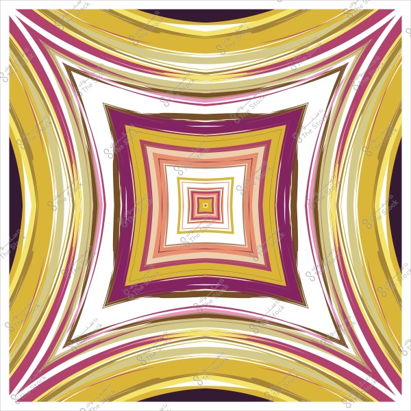 Geometric design with overlapping squares in shades of yellow, brown, pink, and white.