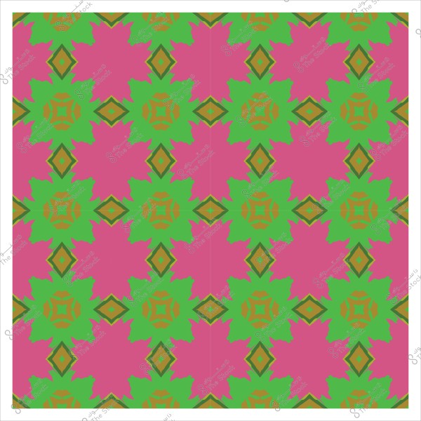 نمط هندسي بألوان خضراء ووردية وبرتقالية يشكل زخرفة متكررة.