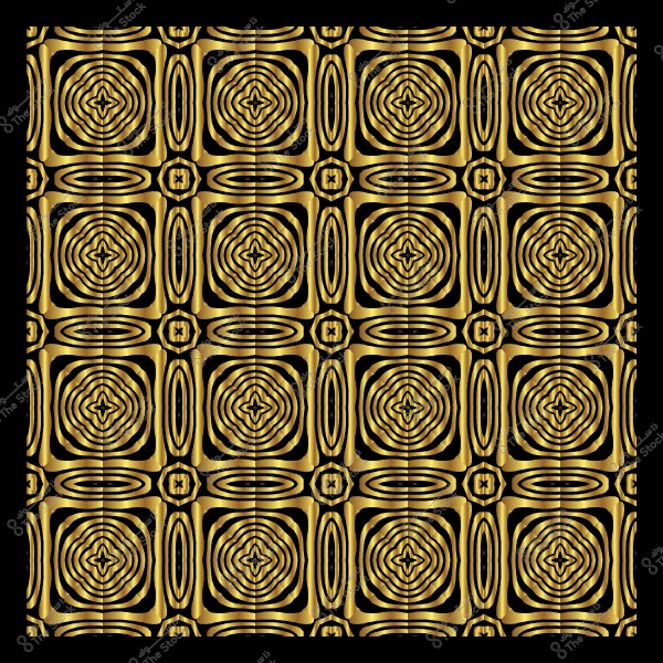 نمط متكرر بزخارف دائرية شفافة على خلفية ذهبية وسوداء.