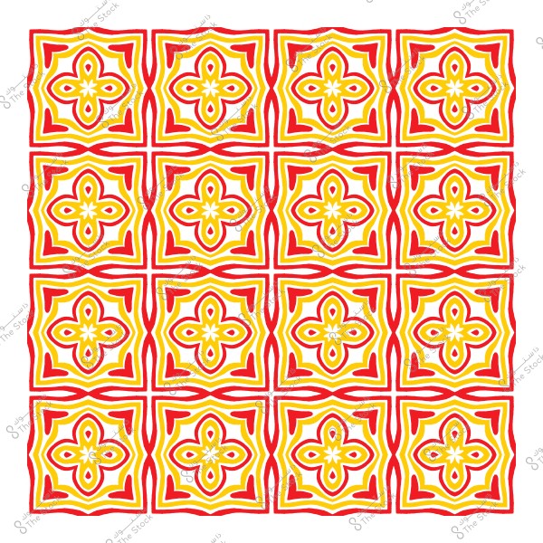 تصميم فسيفساء مزخرف بألوان حمراء وصفراء في نمط هندسي متكرر.