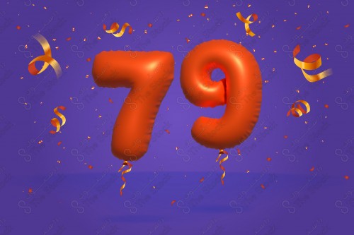 Vector Number 79 Shape 3D Red Helium Balloons Party Decorations Anniversary Celebration Birthday Greetings.