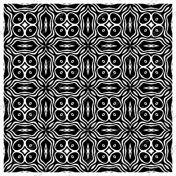 نمط هندسي أبيض وأسود بتصميم متكرر يضم أشكال دائرية وزخرفية.