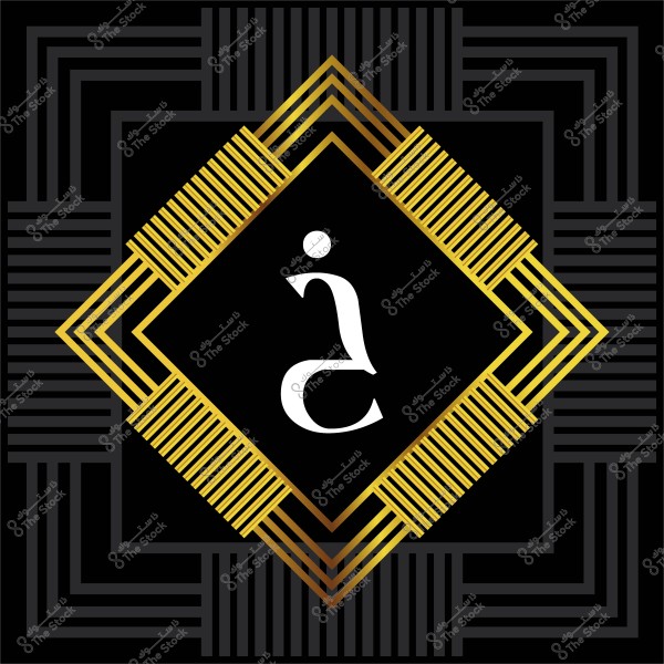 تصميم هندسي يحتوي على حرف "خ" باللون الأبيض داخل مربع أسود مزين بإطارات ذهبية متداخلة.