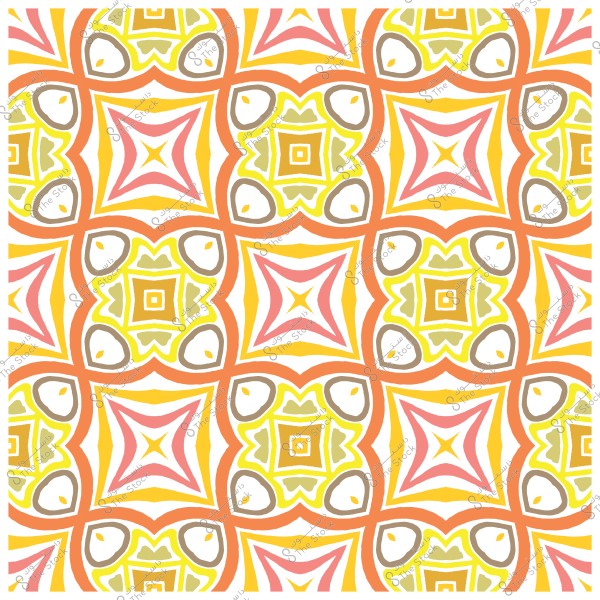 نمط مزخرف ملون بأشكال هندسية تحتوي على ألوان برتقالية, صفراء وزهرية.