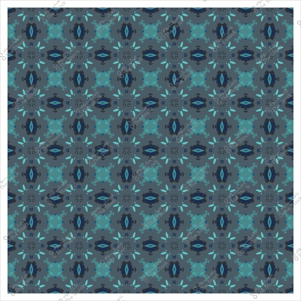 Repeating decorative pattern in blue and turquoise colors, featuring a geometric design on a dark background.
