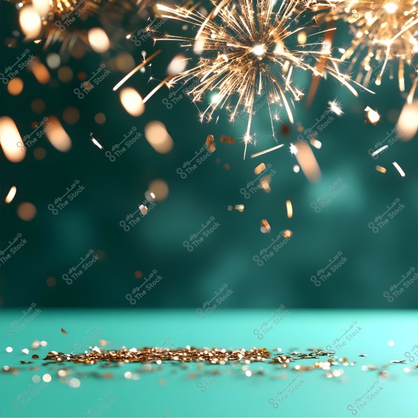 An image of bright fireworks spreading through the air against a dark blue background, with sparkling and shimmering sparks falling toward the surface. The overall atmosphere of the image suggests celebration and joy.
