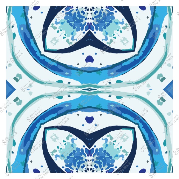 Symmetrical geometric pattern with various shades of blue and green and intricate details.