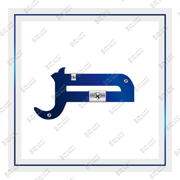 An image of a blue letter designed like pliers, secured with silver screws in the corners of a white frame.