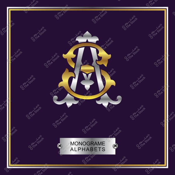 تصميم حرف A ذهبي وفضي بأسلوب المونوغرام مع خلفية داكنة.