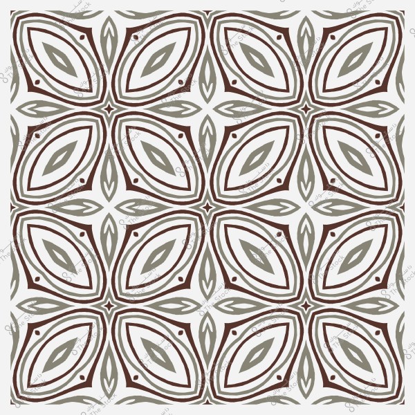 نمط مزخرف بأشكال هندسية متكررة بألوان البني والأخضر على خلفية بيضاء.