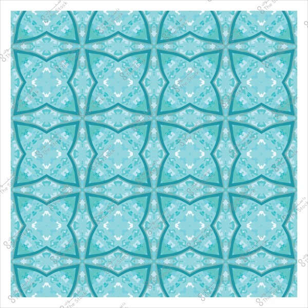 A symmetrical decorative pattern in blue and green colors resembling traditional Islamic designs.