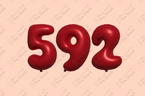 Vector Number 592 Red 3D Helium Balloons, Party Decorations, Anniversary Celebration, Birthday Greetings.