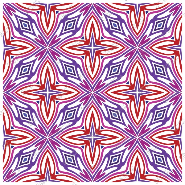 Geometric decorative pattern in red and purple on a white background, featuring a repeating design resembling stars and diamond shapes.