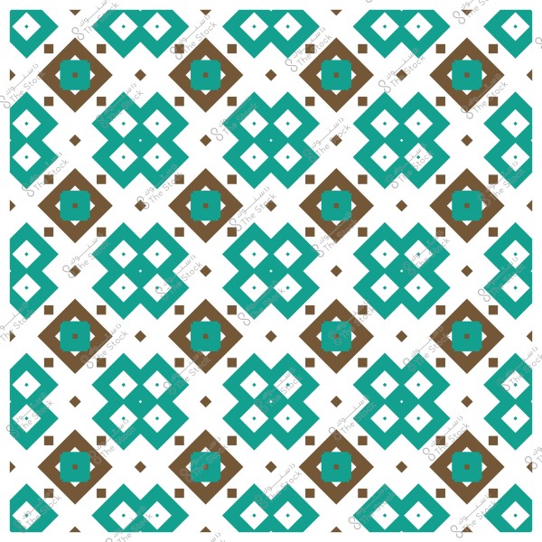 نمط هندسي بأشكال مربعة وألوان بني وأخضر في تصميم متكرر.