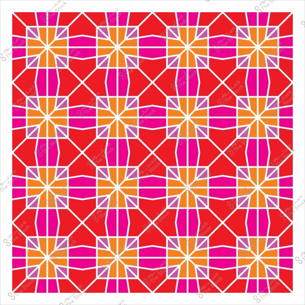 Geometric ornamental pattern in red, pink, orange, and white colors.