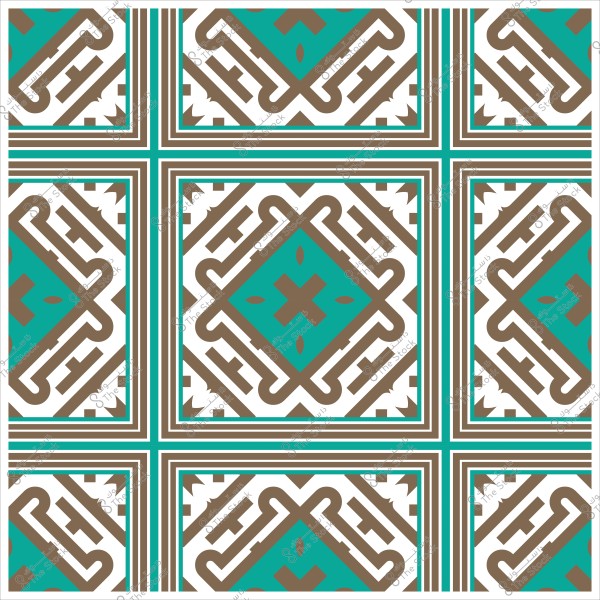 نمط هندسي متكرر بألوان الأزرق والبني والأبيض مع تصاميم معقدة.