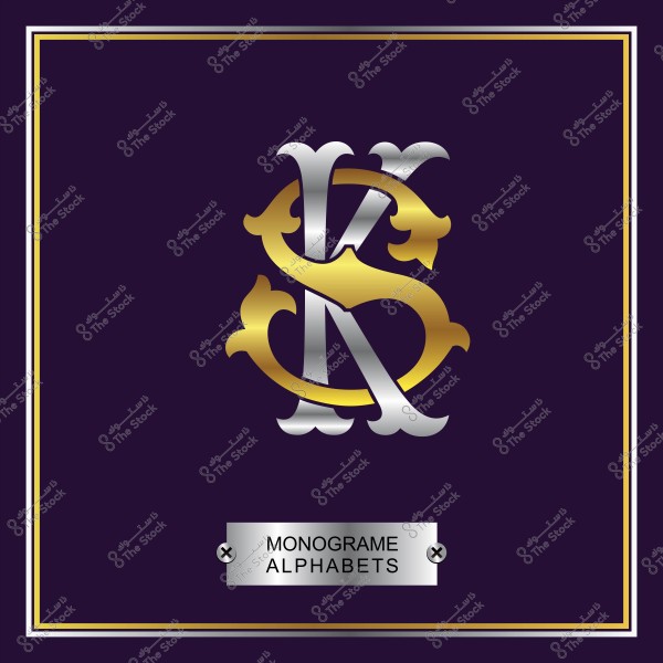 Monogram design with gold and silver letters on a dark purple background.