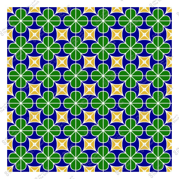 صورة تمثل نمطًا هندسيًا ملونًا مُستوحى من الفنون الإسلامية, يتألف من أشكال متكررة باللون الأخضر والأصفر والأزرق, تشكل تصميمًا متناسقًا مع بعضه البعض.

-