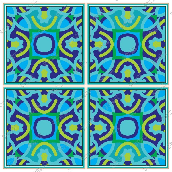 نمط هندسي ملون بزخارف متداخلة بألوان زرقاء وخضراء وتصميم متماثل.