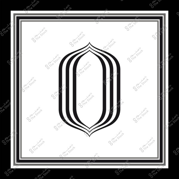 تصميم هندسي متماثل باللونين الأسود والأبيض في شكل مستطيل بأطراف محاطة بإطارات متكررة.