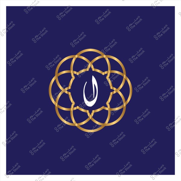 تصميم نباتي ذهبي على خلفية زرقاء داكنة تحتوي على حرف "ن" باللون الأبيض داخل دائرة من الأشكال المتشابكة.
-