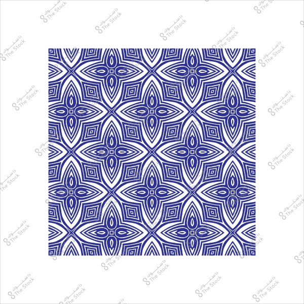 نمط زخرفي هندسي باللون الأزرق والأبيض يظهر أشكال متكررة تشبه الأزهار والماس.