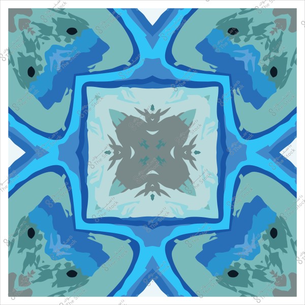 نمط زخرفي متماثل بألوان زرقاء وخضراء ودرجات رمادية.