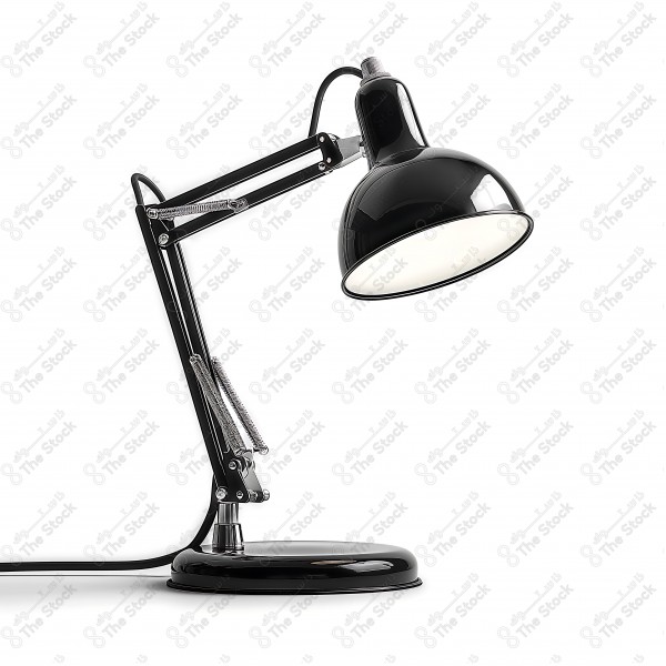 Black desk lamp with adjustable metal joints on a white background. by AI