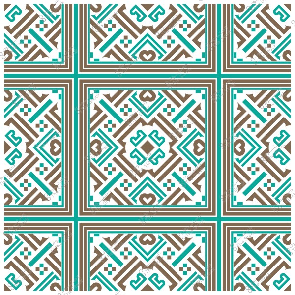 نمط هندسي بتصميم معقد يجمع بين الأشكال الهندسية المتداخلة بألوان بني وفيروزي.