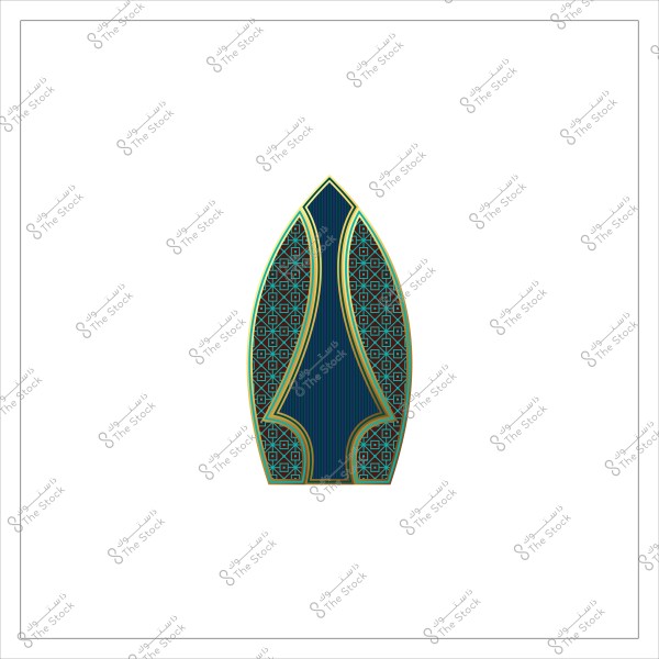 Decorative design with blue and gold colors in a curved geometric shape.