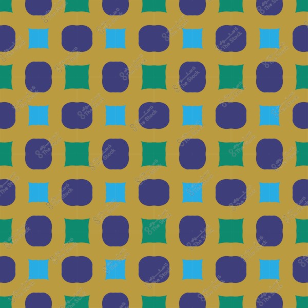 نمط متكرر يتكون من أشكال بيضاوية زرقاء مربع مزدوجة على خلفية بنية اللون.