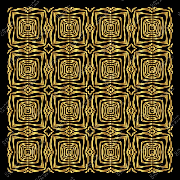 نمط مزخرف بأشكال مربعة ذهبية على خلفية سوداء.