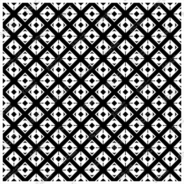 نمط هندسي أبيض وأسود يتكون من مربعات وأشكال معينية متكررة في تصميم متناسق.