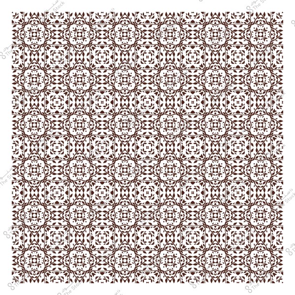 A decorative geometric pattern in brown and white, consisting of symmetrical repeating shapes.