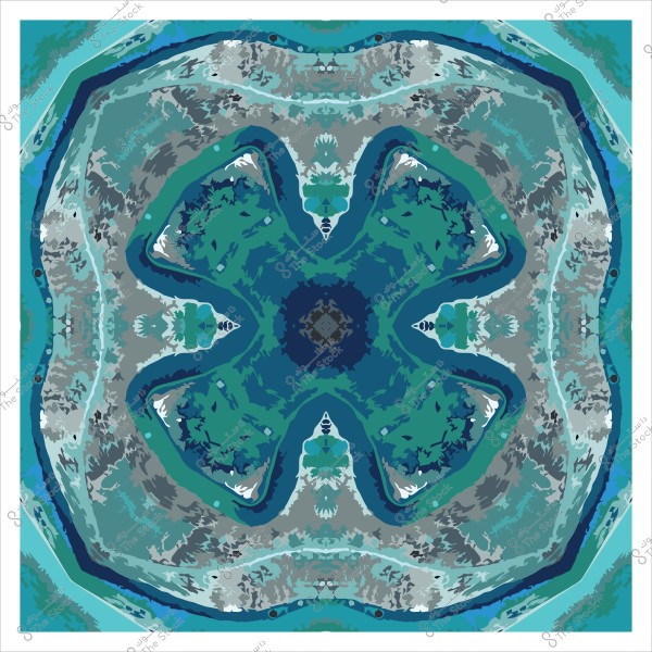 تصميم هندسي متماثل بألوان زرقاء وخضراء يشبه شكل زهرة.