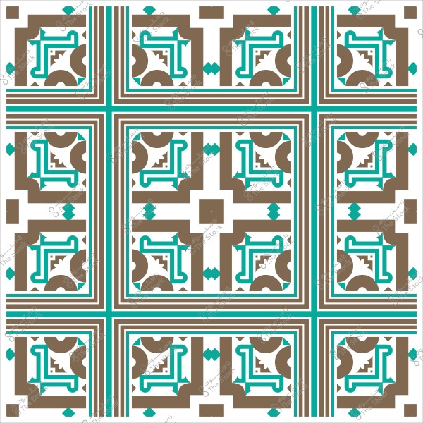 Islamic geometric pattern featuring abstract vegetal shapes in blue and brown colors.