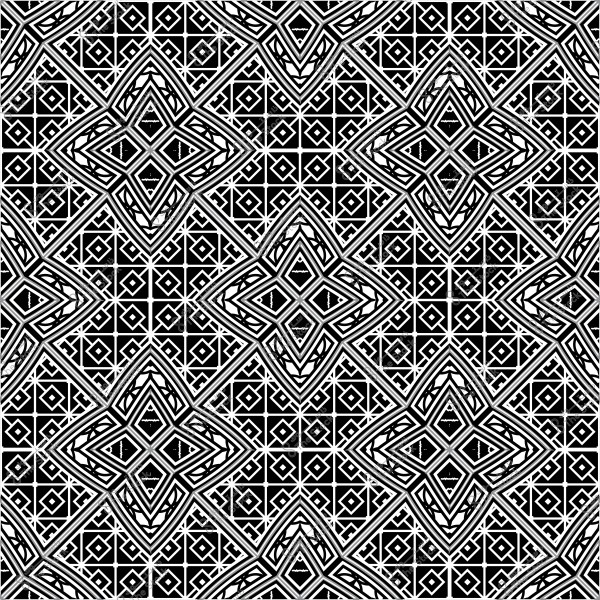 نمط هندسي أبيض وأسود معقد يتكون من نجوم وأشكال هندسية متداخلة.